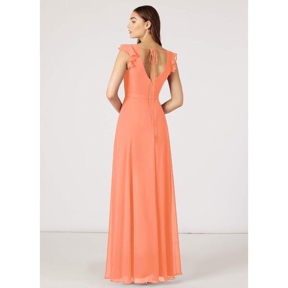 AZAZIE CLAUDINE A-Line Flutter Sleeve Chiffon Floor-Length Dress Sunset Size 4 - Picture 3 of 14